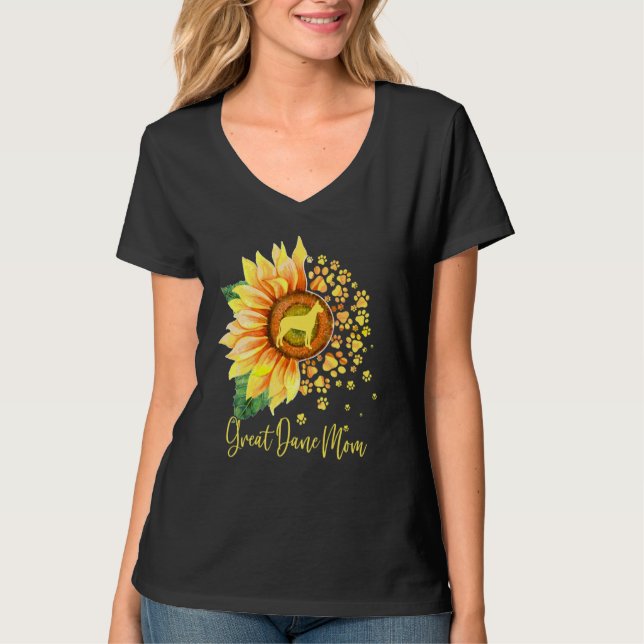 Great Dane Mom Sunflower Dog Paw Mother s Day 2023 T-Shirt (Front)