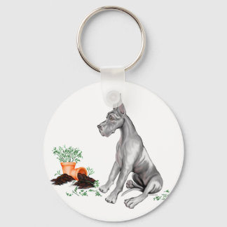 Great Dane Naughty Pup Black Keychain