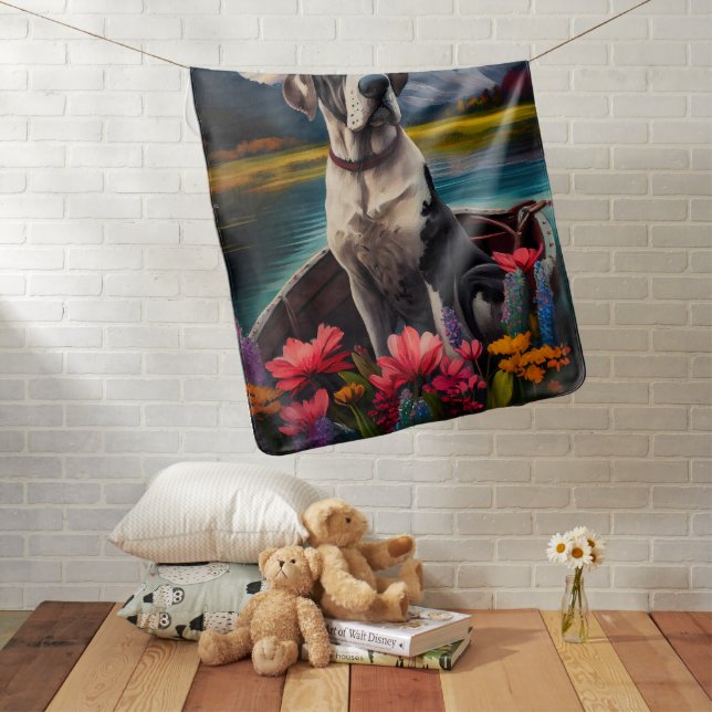 Great Dane on a Paddle: A Scenic Adventure Baby Blanket (In Situ)