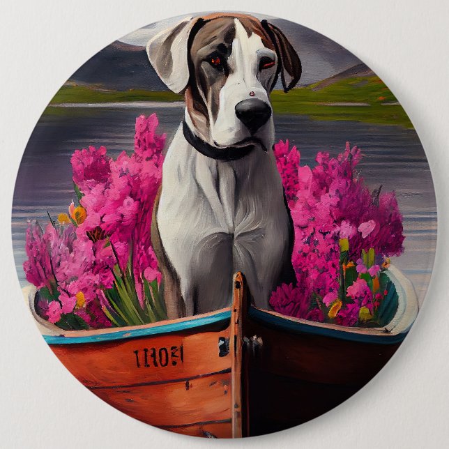 Great Dane on a Paddle: A Scenic Adventure Button (Front)