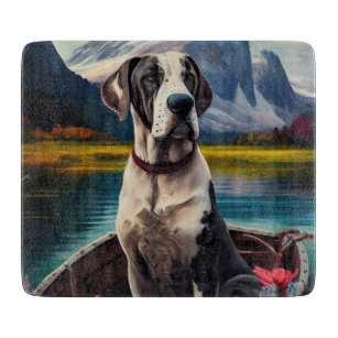 Great Dane on a Paddle: A Scenic Adventure Cutting Board