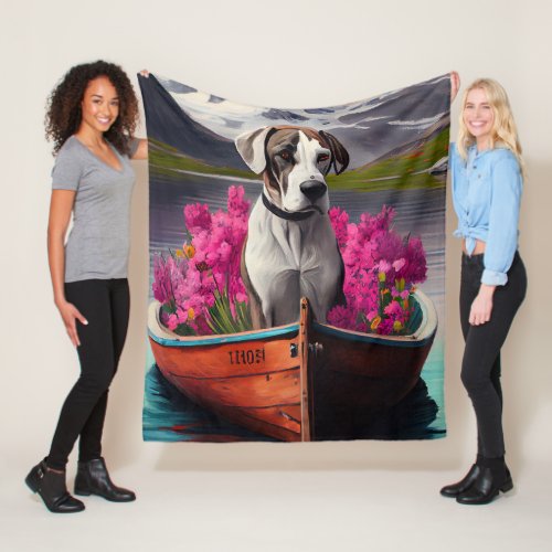 Great Dane on a Paddle A Scenic Adventure  Fleece Blanket