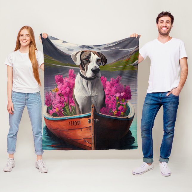 Great Dane on a Paddle: A Scenic Adventure  Fleece Blanket (In Situ)