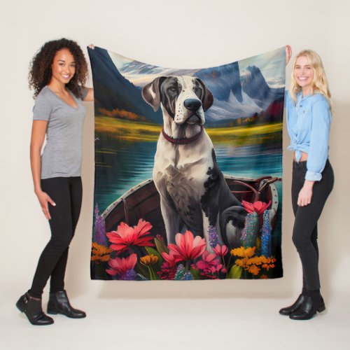 Great Dane on a Paddle A Scenic Adventure Fleece Blanket