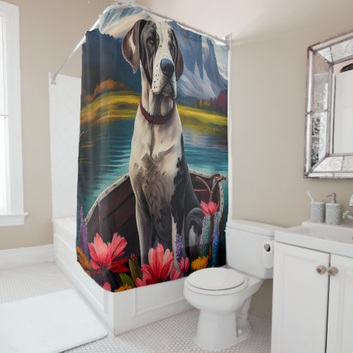 Great Dane on a Paddle A Scenic Adventure Shower Curtain
