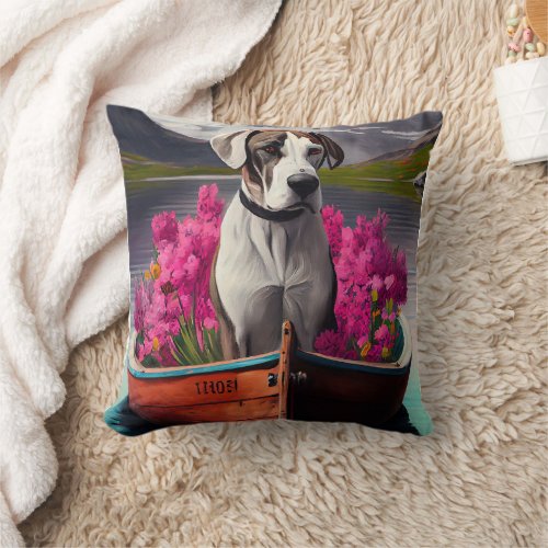 Great Dane on a Paddle A Scenic Adventure  Throw Pillow