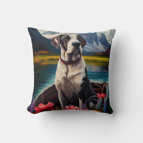 Great Dane on a Paddle A Scenic Adventure  Throw Pillow