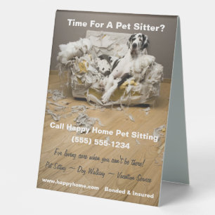 Great Dane on Chewed Sofa Pet Sitting Flyer 6x8 Table Tent