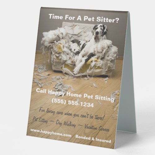 Great Dane on Chewed Sofa Pet Sitting Flyer 6x8 Table Tent Sign