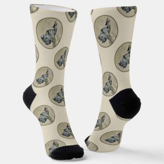 Great Dane Painting Brindle Original Pet Dog Art Socks (Angled)