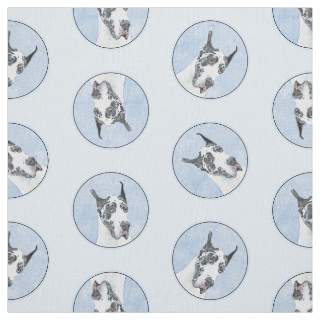 Great Dane Painting Harlequin Original Pet Dog Art Fabric (Swatch)