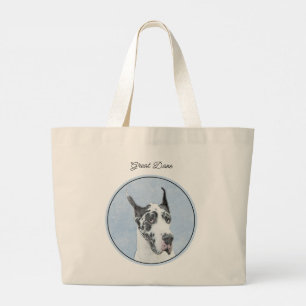Great Dane Painting Harlequin Original Pet Dog Art Large Tote Bag
