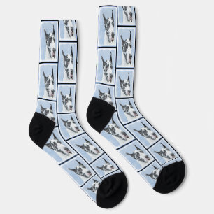 Great Dane Painting Harlequin Original Pet Dog Art Socks