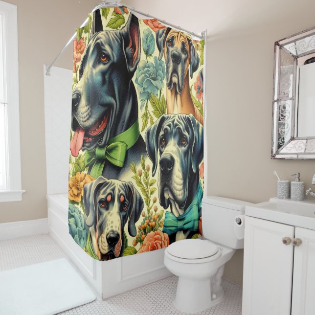 Great Dane Painting Shower Curtain (In Situ)