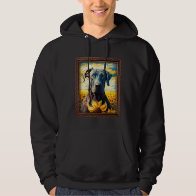 Great Dane Painting Sunflower Flower Mom Women Flo Hoodie