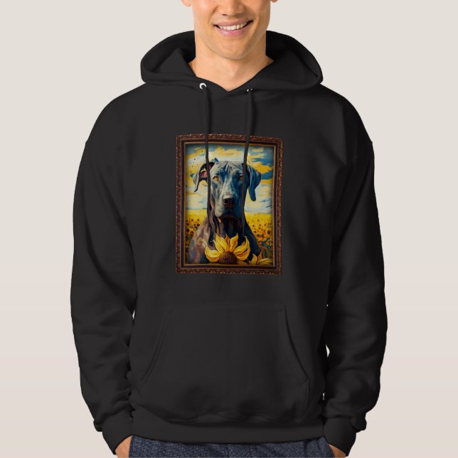 Great Dane Painting Sunflower Flower Mom Women Flo Hoodie (Front)