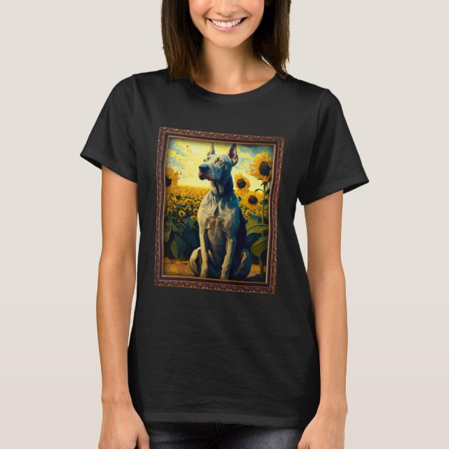 Great Dane Painting Sunflower Flower Mom Women Flo T-Shirt (Front)