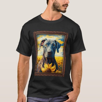 Great Dane Painting Sunflower Flower Mom Women Flo T-Shirt