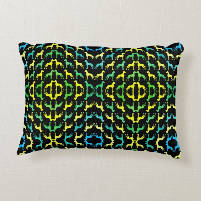 Great Dane Pattern Green Yellow Accent Pillow (Back)