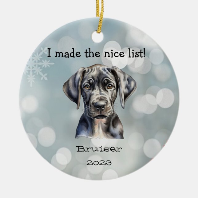 "Great Dane" Pet Christmas Ornament (Front)