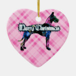 Great Dane Pink Plaid Heart Ornament at Zazzle