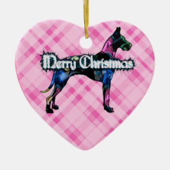 Great Dane Pink Plaid Heart Ornament by BarkWithin at Zazzle
