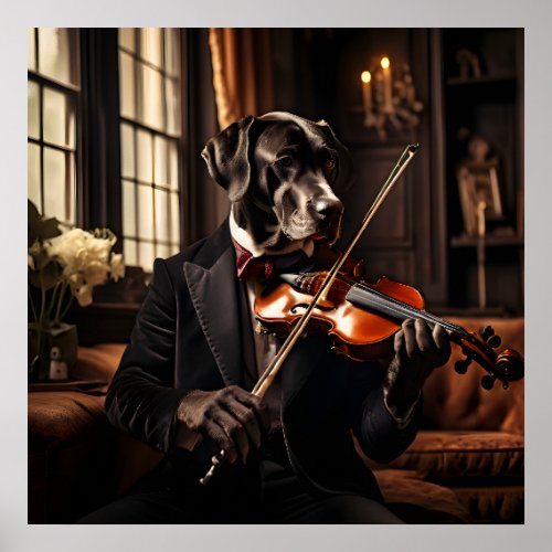 Great Dane Playing Violin Vintage Portrait  Poster