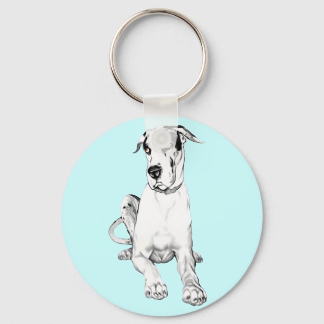 Great Dane Pouting Harlequin Keychain (Front)