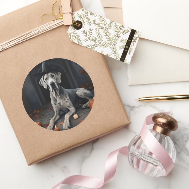 Great Dane Pumpkins Halloween Scary Flip Classic Round Sticker (Gifting)