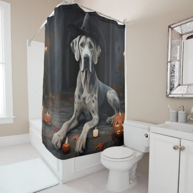Great Dane Pumpkins Halloween Scary Flip Shower Curtain (In Situ)