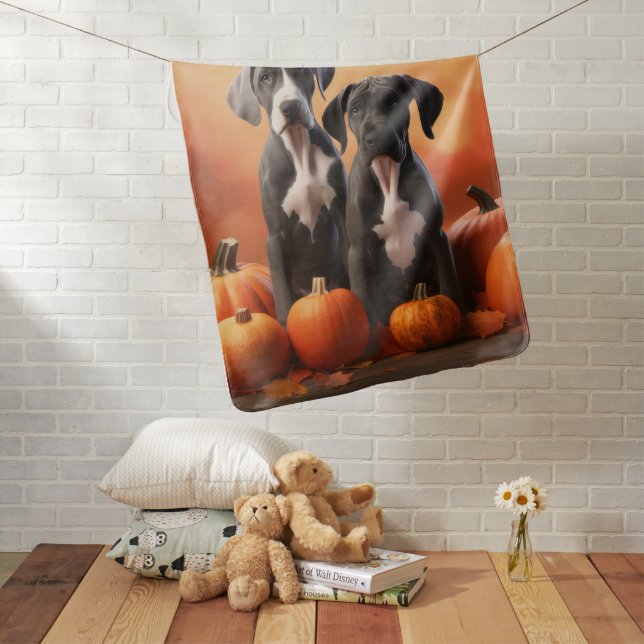 Great Dane Puppy Autumn Delight Pumpkin Baby Blanket (In Situ)
