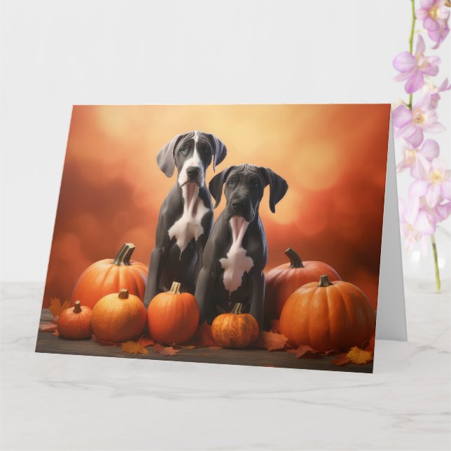 Great Dane Puppy Autumn Delight Pumpkin Card (Orchid)