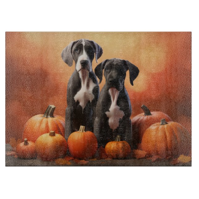 Great Dane Puppy Autumn Delight Pumpkin Cutting Board (Front)
