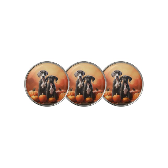 Great Dane Puppy Autumn Delight Pumpkin Golf Ball Marker (3 Up)
