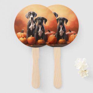 Great Dane Puppy Autumn Delight Pumpkin Hand Fan