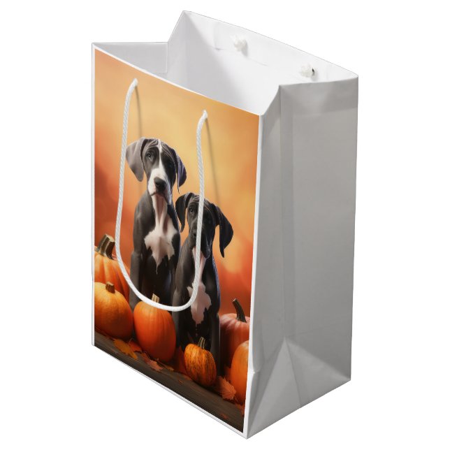 Great Dane Puppy Autumn Delight Pumpkin Medium Gift Bag (Front Angled)