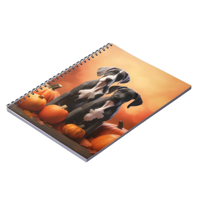 Great Dane Puppy Autumn Delight Pumpkin Notebook (Left Side)