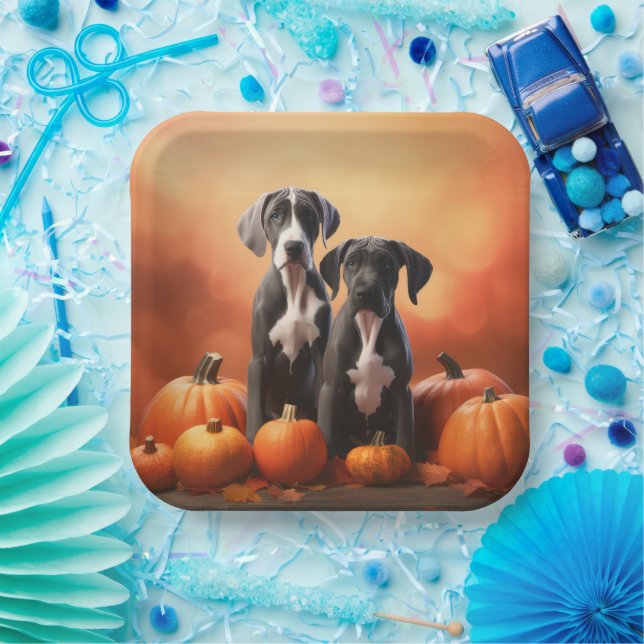 Great Dane Puppy Autumn Delight Pumpkin Paper Plates (Party)