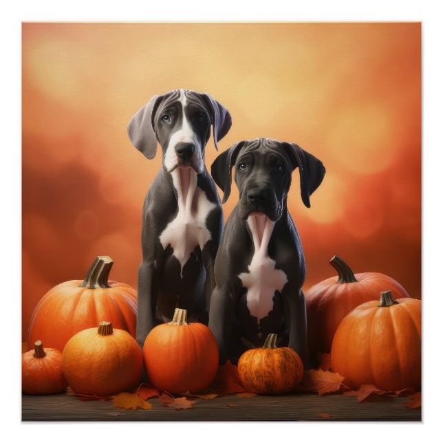 Great Dane Puppy Autumn Delight Pumpkin Poster (Front)
