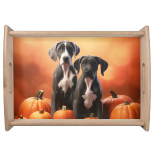 Great Dane Puppy Autumn Delight Pumpkin Serving Tray