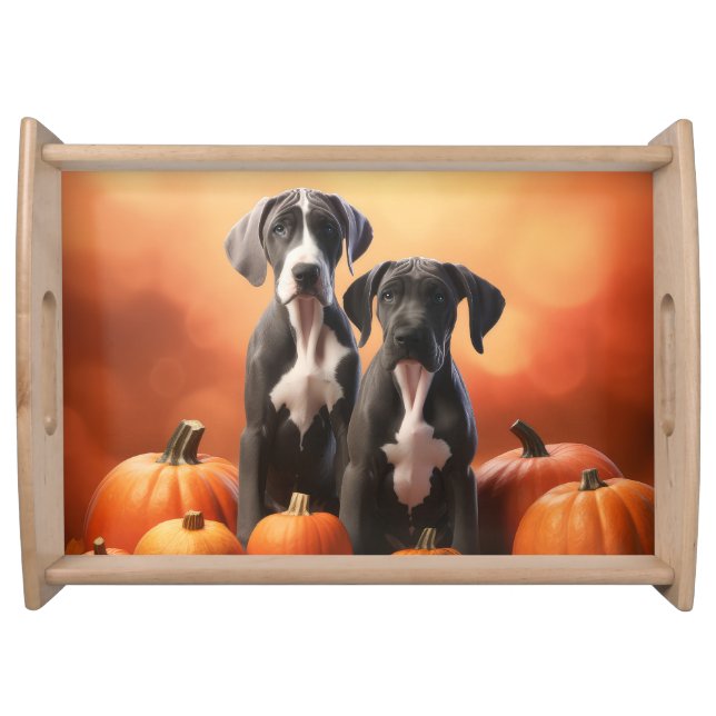 Great Dane Puppy Autumn Delight Pumpkin Serving Tray (Front)