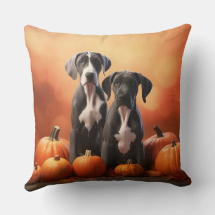 Great Dane Puppy Autumn Delight Pumpkin Throw Pillow