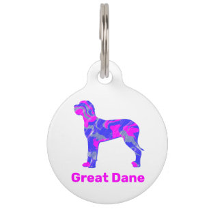 Great Dane Puppy Dog Hot Pink and Blue White Pet ID Tag