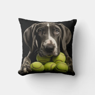 🐕Great Dane puppy with🎾 tennis balls Throw Pillow