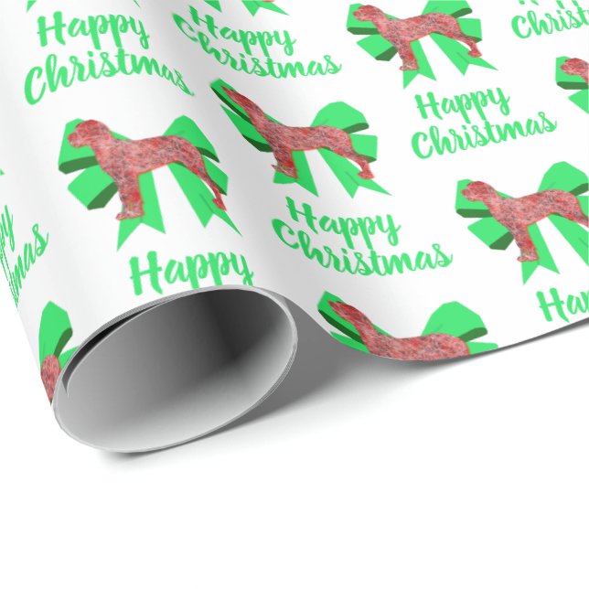 Great Dane Red Christmas Dog & Green Bow White Wrapping Paper (Roll Corner)