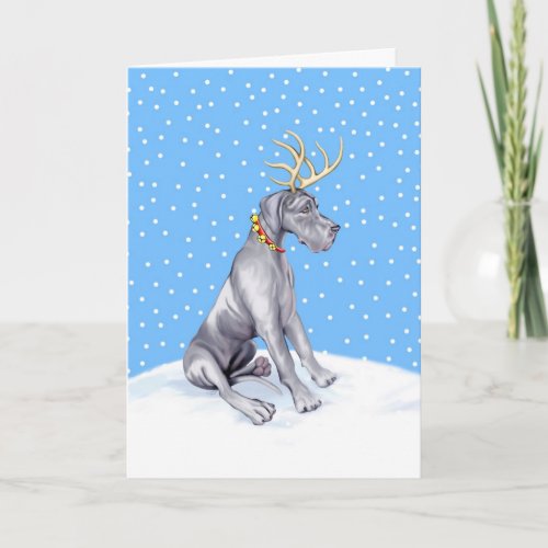 Great Dane Reindeer Christmas Blue UC Holiday Card