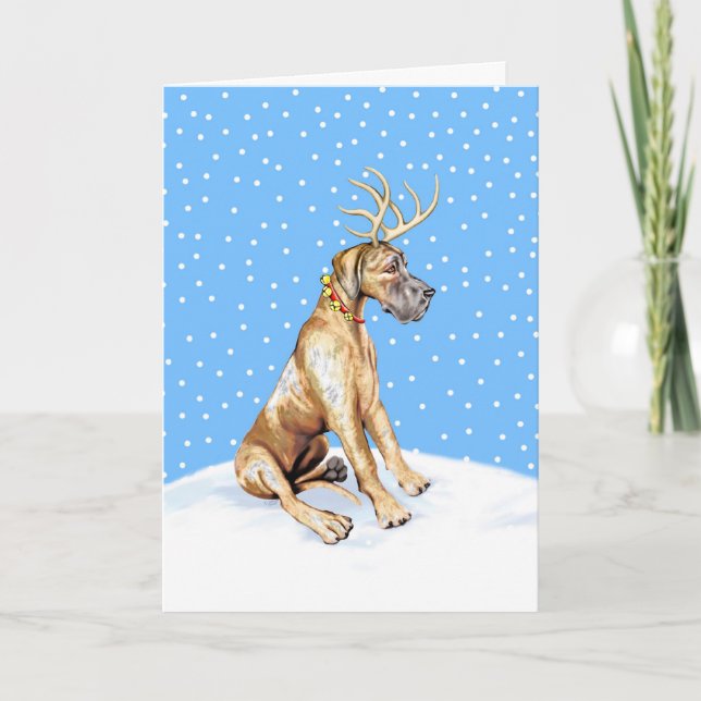 Great Dane Reindeer Christmas Brindle UC Holiday Card (Front)