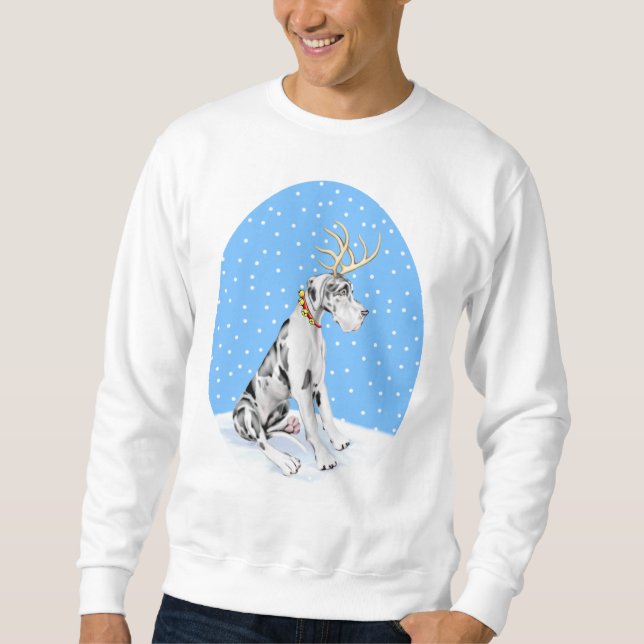 Great Dane Reindeer Christmas Harlequin UC Sweatshirt (Front)