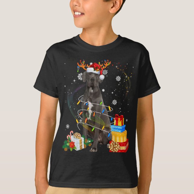 Great Dane Reindeer Christmas Lights Funny Dog Xma T-Shirt (Front)