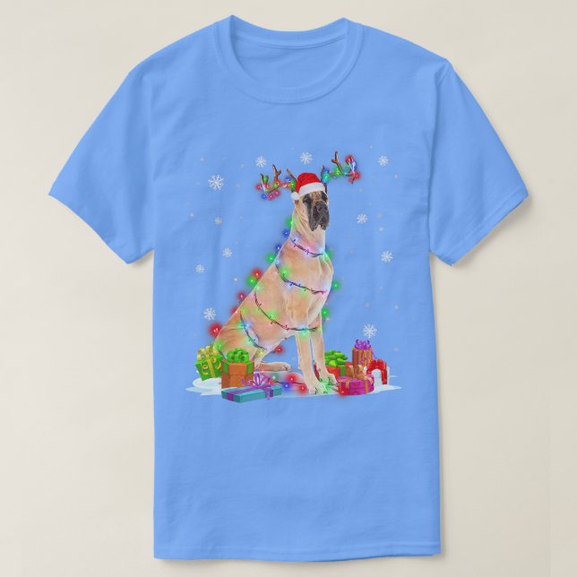 Great Dane Reindeer Christmas Lights Funny Dog Xma T-Shirt (Design Front)